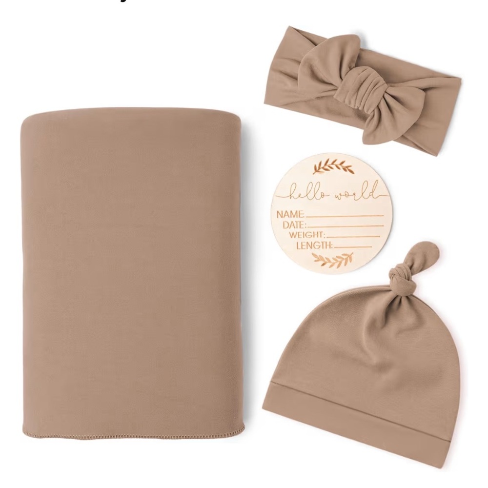Konssy Newborn Receiving Blanket with Matching Headband and Beanie Set